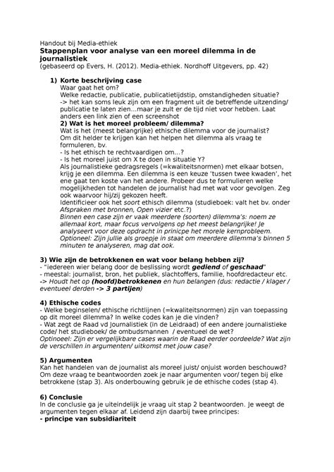 Handout Stappenplan Eth Handout Bij Media Ethiek Stappenplan Voor