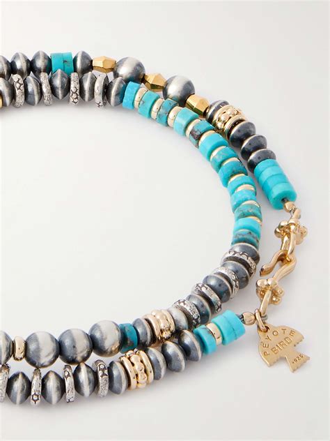 PEYOTE BIRD Le Mans Silver Gold Plated And Turquoise Beaded Wrap