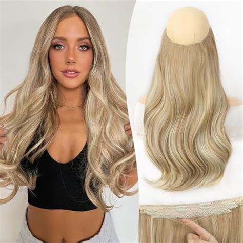 Alxnan Invisible Wire Hair Extensions Long Layered Straight Wavy Hair Extensions