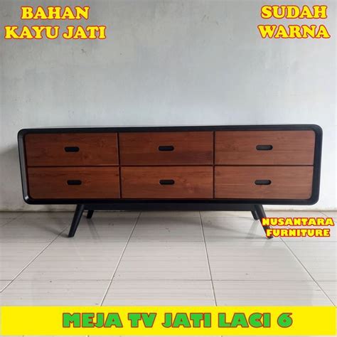 Meja TV Retro Laci 6 Kayu Kayu Jati Laci