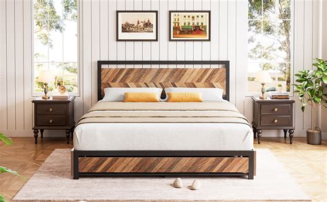 Amazon GarveeHome Queen Bed Frame With 4 Storage Drawers Rustic