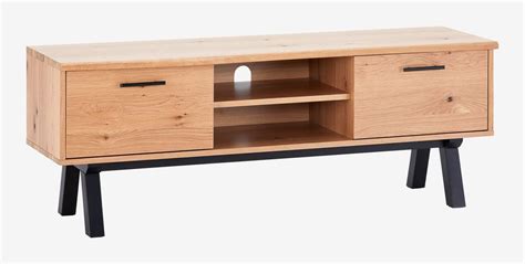 TV Bench SANDBY 2 Doors Natural Oak Black JYSK