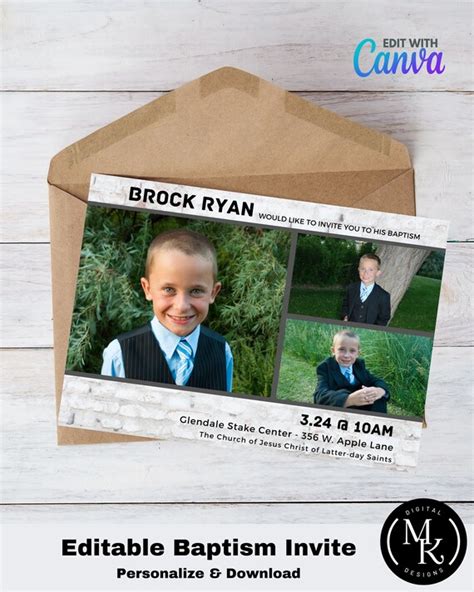 Editable Baptism Invitation Lds Canva Template 111 Edit And Etsy