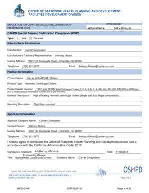 Fillable Online Oshpd Ca OSHPD Special Seismic Certification