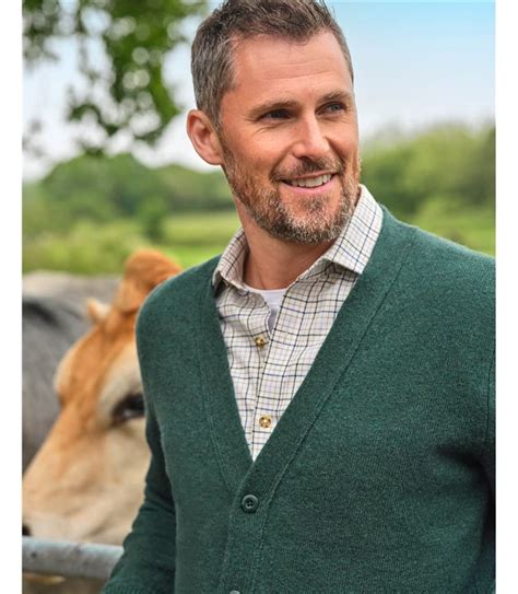 Dark Green Marl Pure Lambswool Mens Lambswool V Neck Cardigan