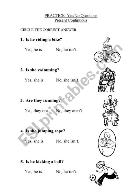 Yesno Questions Present Continuous Esl Worksheet By Erezirena