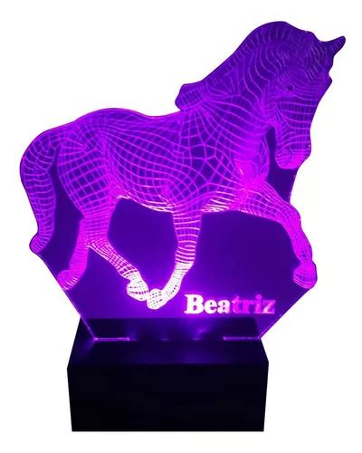 Luminária Abajur Led roxo Cavalo 3D Personalizada Seu Nome