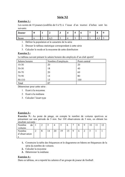 Série dexercice statistique descriptive 1 Série N Exercice 1 Les