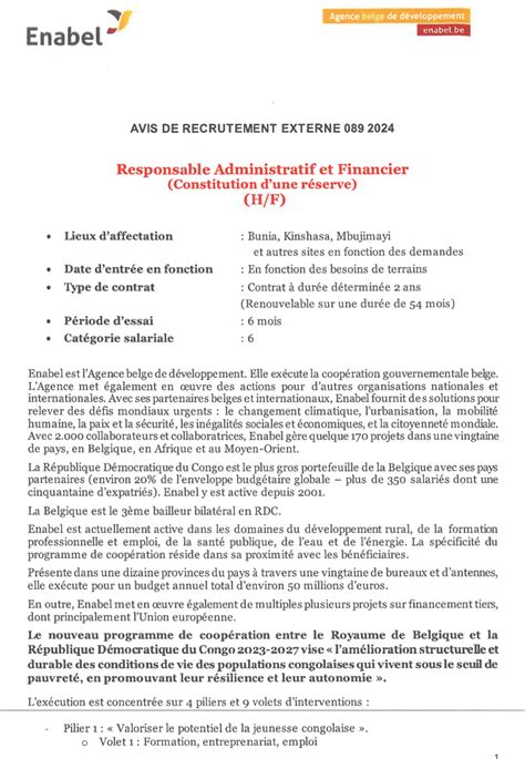 Mediacongo Net Offre D Emploi Responsable Administratif Et Financier