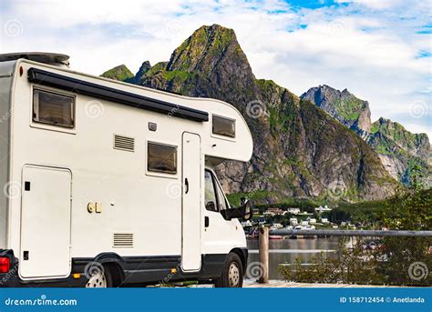 Camper Car on Fjord, Lofoten Norway Editorial Stock Image - Image of ...