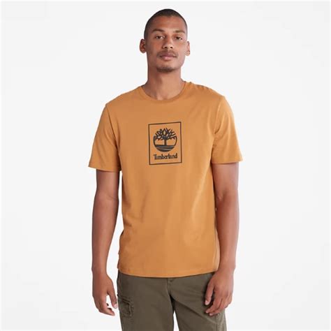 Stack Logo T Shirt For Men In Orange Timberland