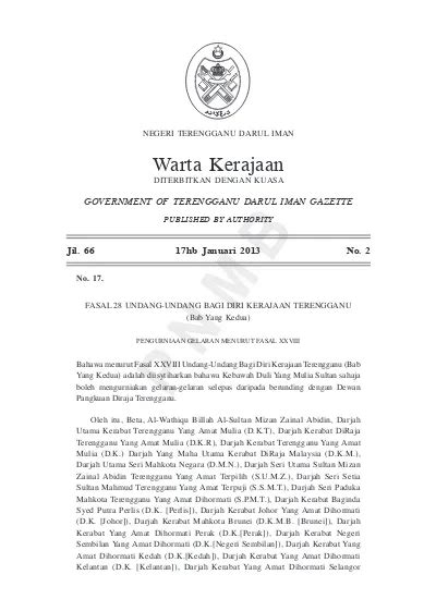 Warta Kerajaan Negeri Terengganu Warta Kerajaan Government Of