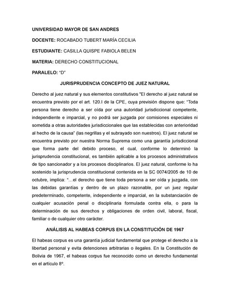 Derecho Al Juez Natural Y Sus Elementos Constitutivos 120 De La CPE