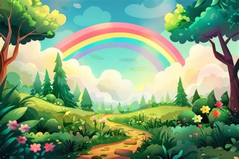 A Colorful Cartoon Illustration Of A Winding Path Through A Lush Green