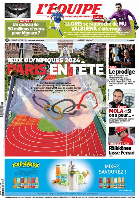 L Équipe Front Page from June 23 2015