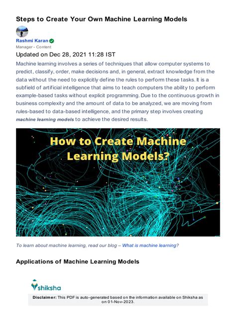 Steps To Create Your Own Machine Learning Models Pdf Machine