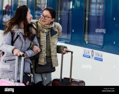 Urumqi Beijing At Urumqi Railway Station 3rd Mar 2016 Two Girls