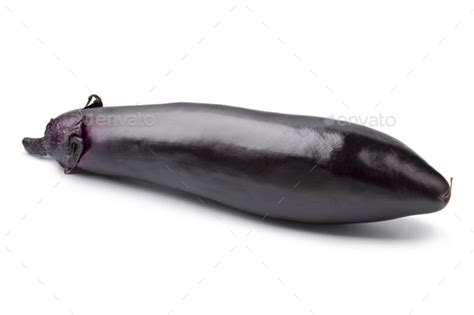 Single Ripe Purple Eggplant Close Up Isolated On White Background Stock