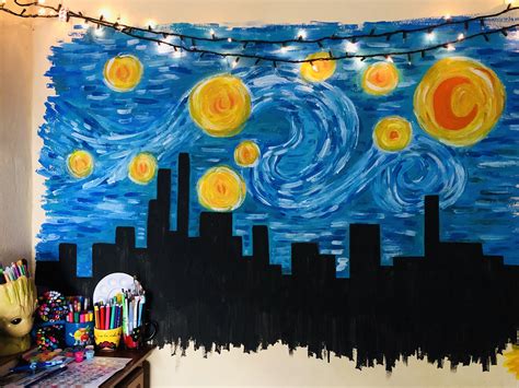 Noche Estrellada Van Gogh Mural Arte Lienzos Pintados Decoracion