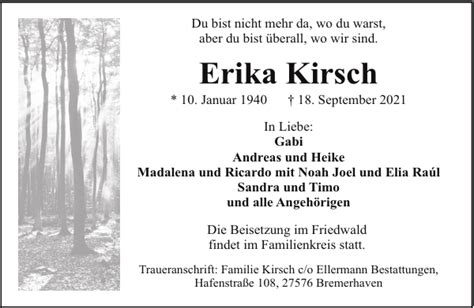 Erika Kirsch Gedenken Nordsee Zeitung