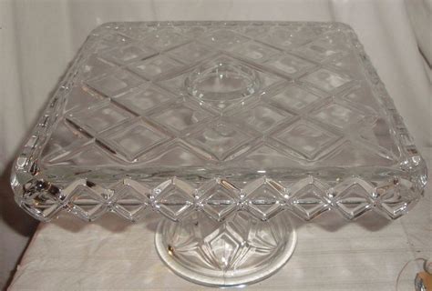 Vintage Pressed Glass Cake Stand Square With Diamond Pattern Rum Well Home And Garden Wedding