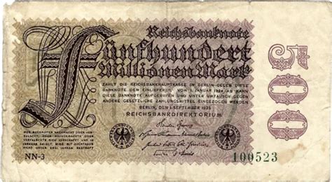 REICHSBANKNOTE 500 MILLIONEN Mark 1923 Berlin Reichsbank DEU 125c P