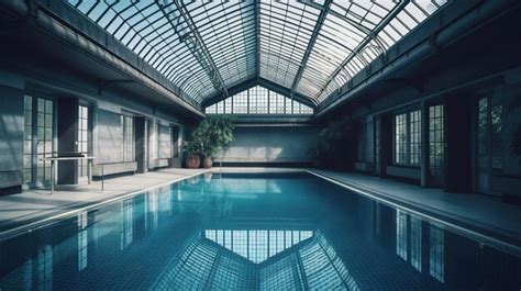 Premium AI Image | The pool at the hotel is shown with the glass roof.