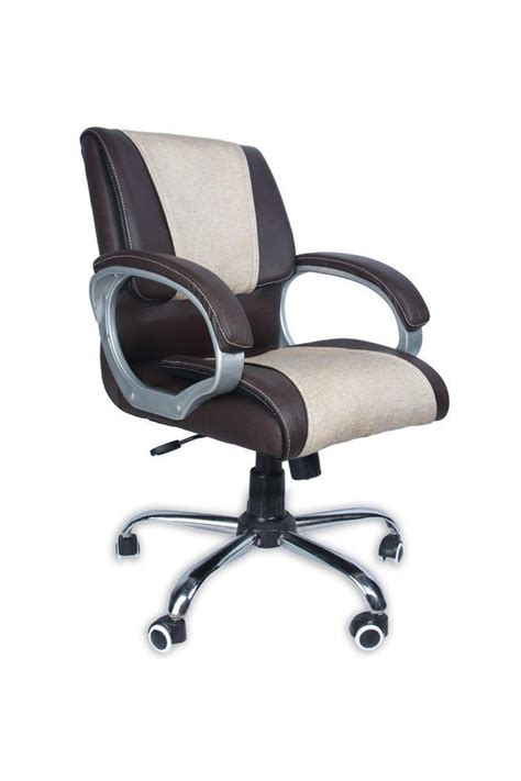 Rexine And Jute Fabric Revolving Low Back Chairs For Office Use Brown