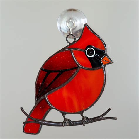 Stained Glass Red Cardinal Suncatcher For Window Decoration