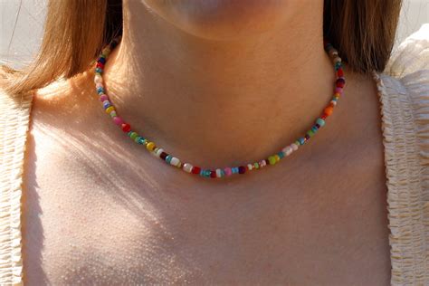 Rainbow Seed Bead And Freshwater Pearl Necklace Etsy Uk