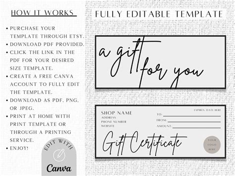 Gift Certificate Template Printable Gift Voucher Editable - Etsy