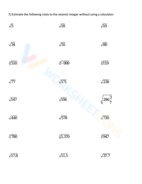 Free Collection Of Estimating Square Roots Worksheets