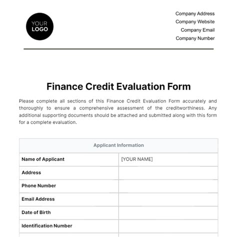 Free Finance Credit Evaluation Form Template Edit Online And Download