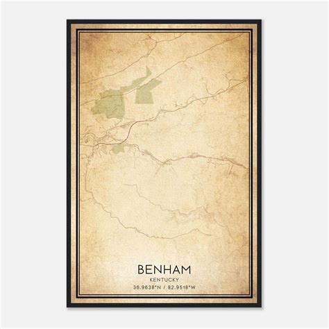 Vintage Benham Kentucky Map Poster, Benham KY City Road Wall Art Print
