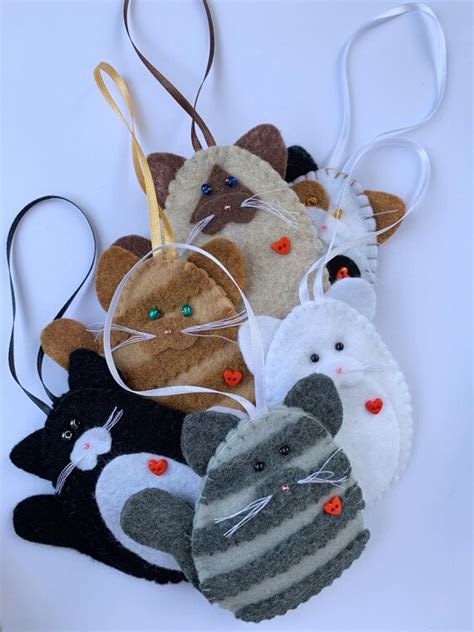 Felt Cat Ornament Christmas Ornament Hanging Cat Christmas Etsy