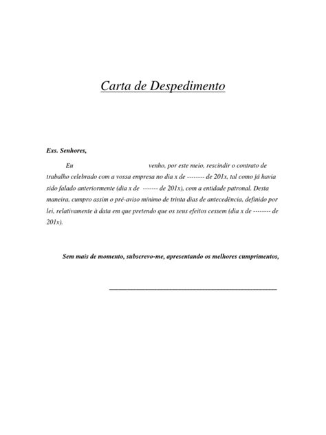 Carta De Despedimento Exemplo Pdf