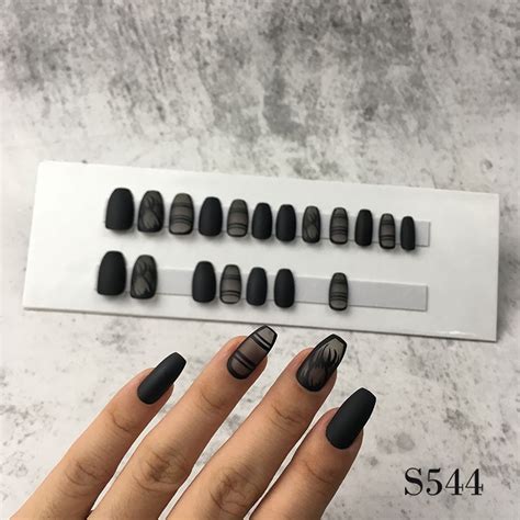 Jual S Black Grave Coffin Fake Nails Kuku Tangan Palsu Motif