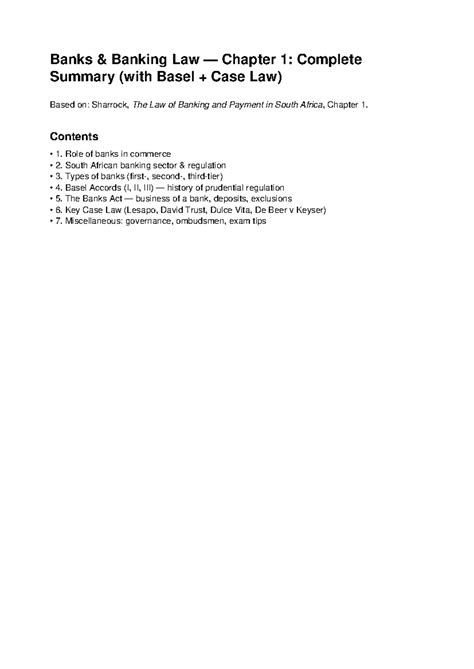 Banking Law CH1: Comprehensive Summary & Basel Case Insights - Studocu