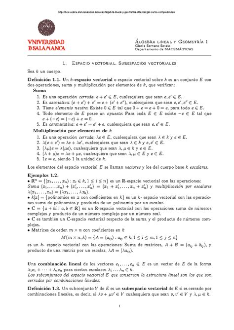 A Lgebra Lineal U DE Salamanca Algebra lineal y Geometr ıa I