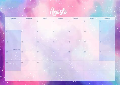 Calendario Mensal Colorido Agosto Fazendo A Nossa Festa