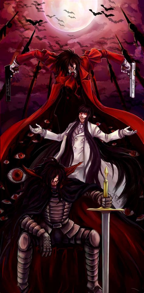 Safebooru 1girl 2boys Absurdres Alucard Hellsing Bat Black Cape Black Hair Cape Cloak Coat