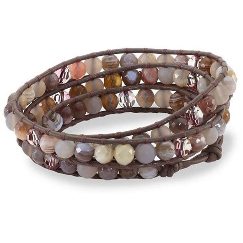 Chan Luu Botswana Agate Grey Onyx Swarovski Crystal Leather