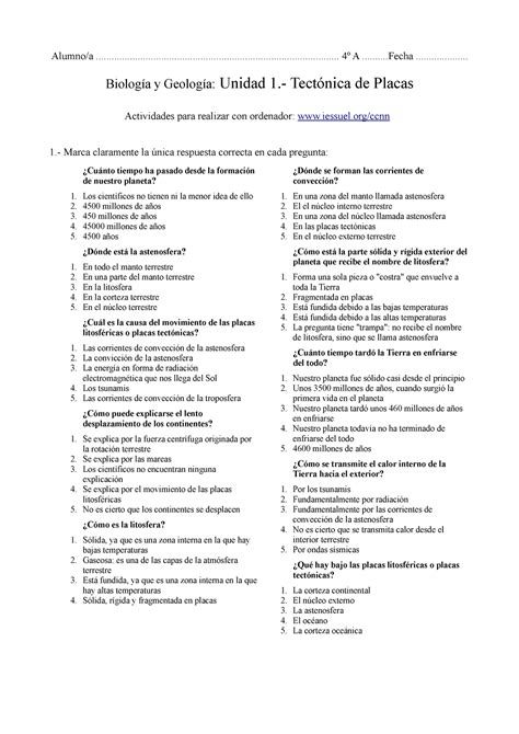 Actividades ordenador de placas tectónicas para Alumno a Studocu