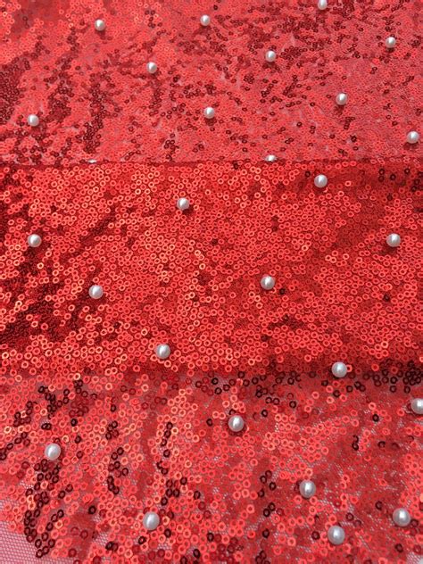 Hot Sales New Design Shinning Red Sequins Lace Fabric French Sequins