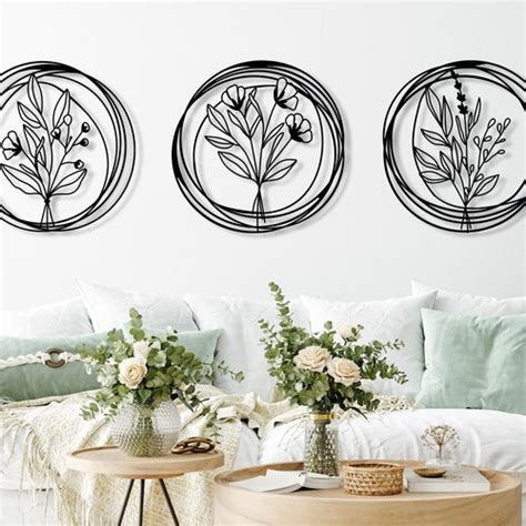 Set Of 3 Poppy Flowers Metal Wall Art Livingroom Flower Wall Etsy