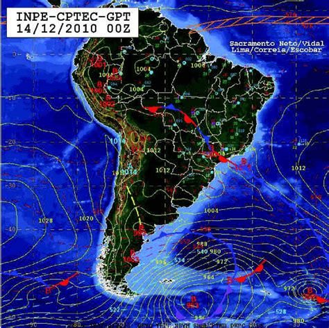 Carta sinótica da América do Sul Fonte CPTEC INPE Disponível em