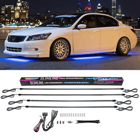 LEDGlow 4pc Blue Slimline LED Underbody Underglow Accent Neon Lighting