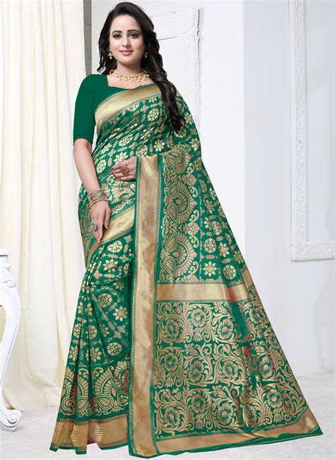 Buy Art Silk Weaving Green Traditional Designer Saree Online