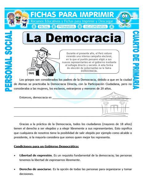 Ficha Que Es Democracia Para Cuarto De Primaria Pdf Elecciones