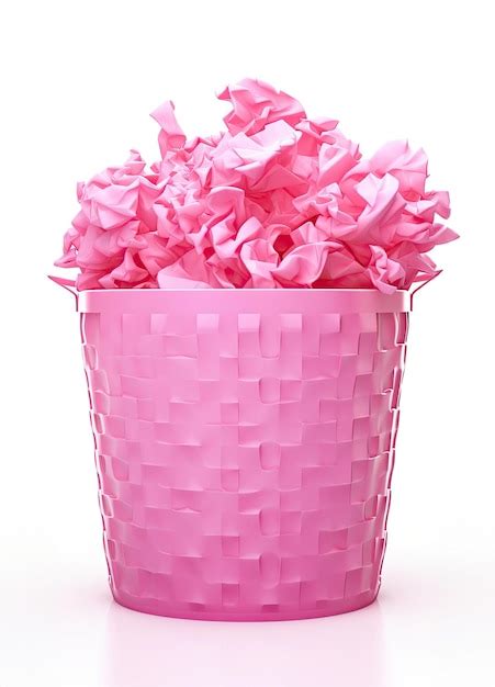 Premium Ai Image Pink Basket Full Of Crumpled Pink Paper Isolated On